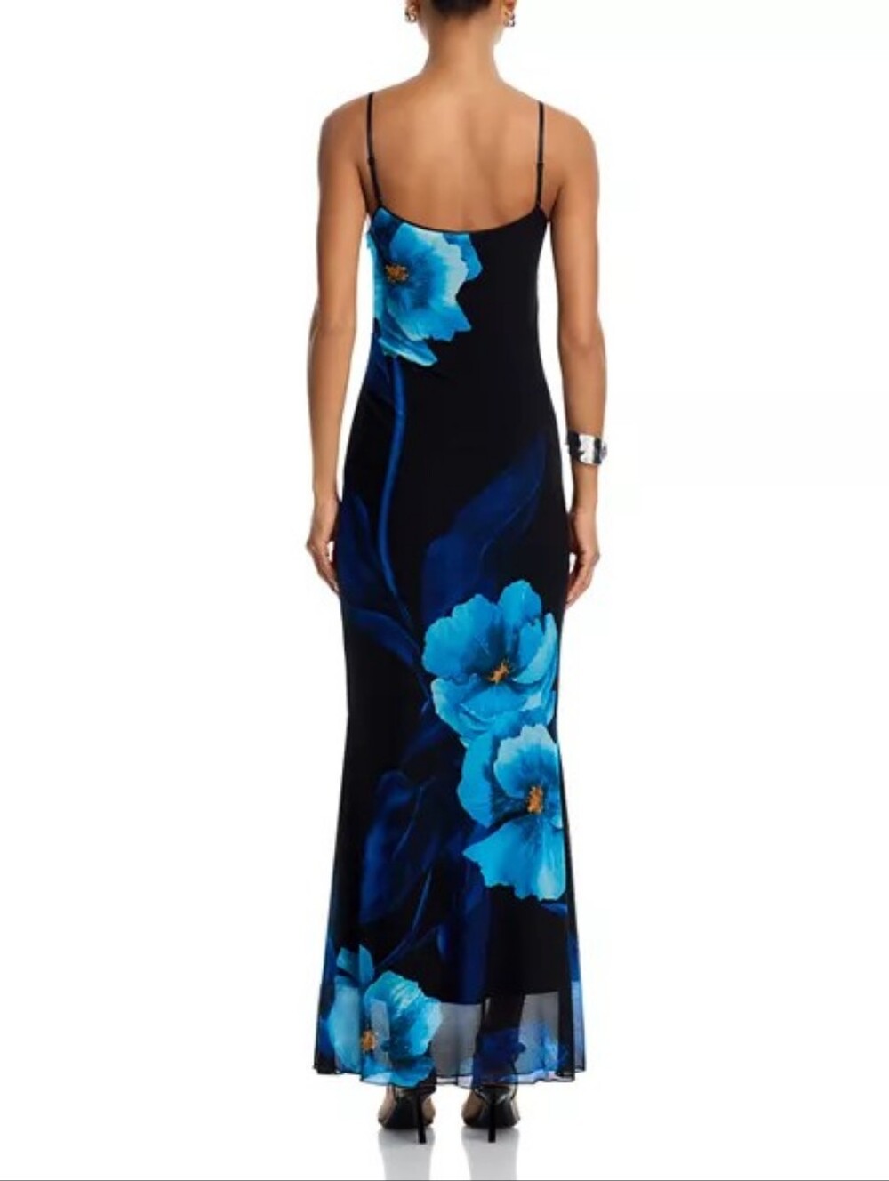 NWT AQUA Blue Floral Mesh Maxi Dress Size Small Bloomingdale's Exclusive - Picture 9 of 10